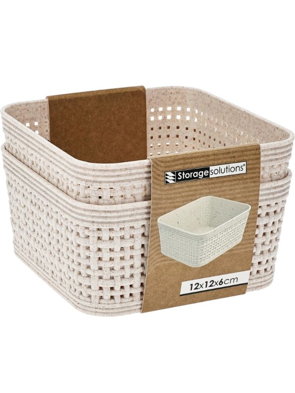Set 2 Ceste Organizer In Plastica Color Sabbia 12X12X6Cm