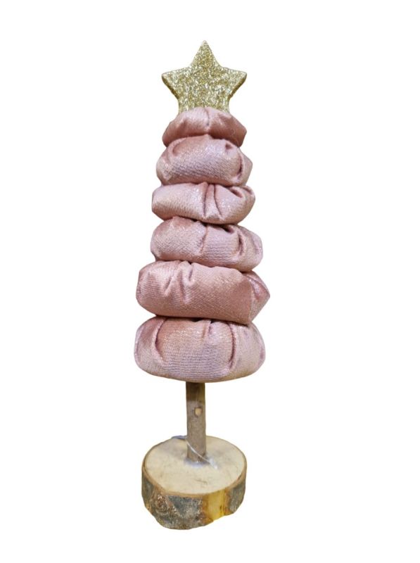 Alberello In Legno E Tessuto 28Cm - Decorazione Natalizia