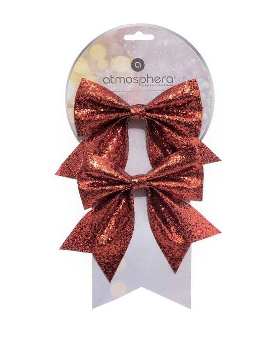 2 Fiocchi Rossi Glitterati 13X15Cm - Decorazione Natalizia