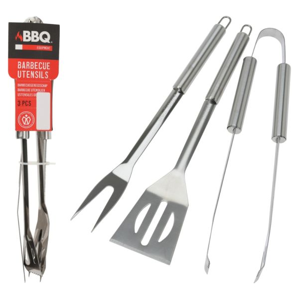 3 ustensiles de barbecue en métal 35 cm