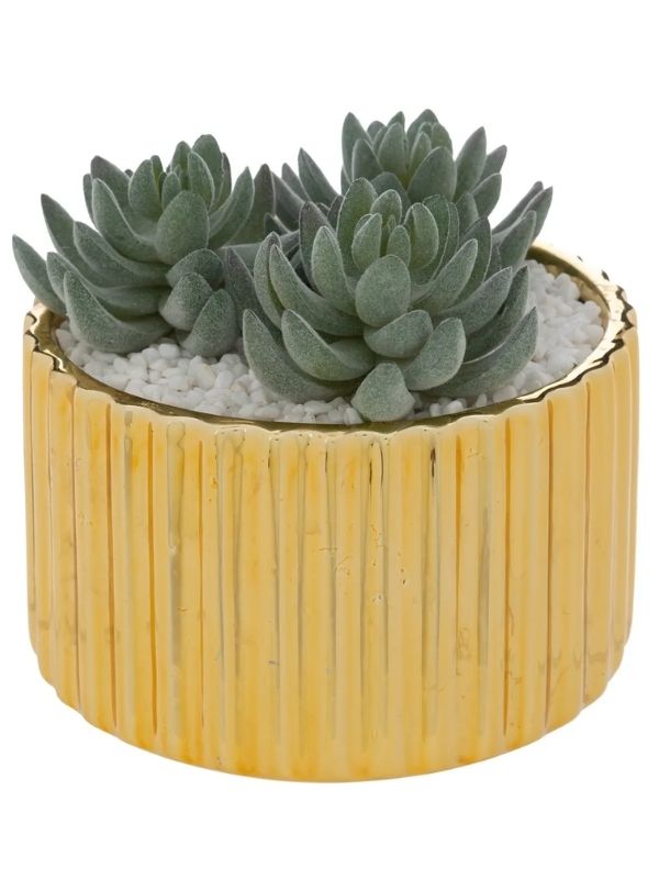 Déco The Collector Vaso Dorato In Ceramica Con Pianta Artificiale 14Cm