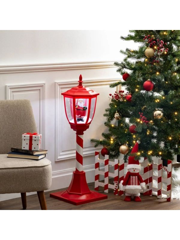 Decorazione Natalizia Lanterna Rossa Con 30 Led Bianco Freddo 90Cm