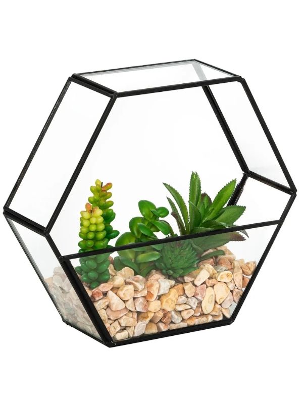 Déco Pia Künstliches Terrarium Aus Glas Und Schwarzem Metall 20Cm