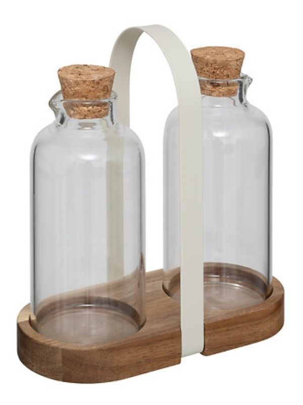 Set Huile Et Vinaigre En Verre Et Bois Harmony 19X17X8Cm