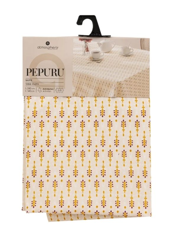 Bedruckte Schmutzabweisende Tischdecke Pepuru Beige 140X240Cm