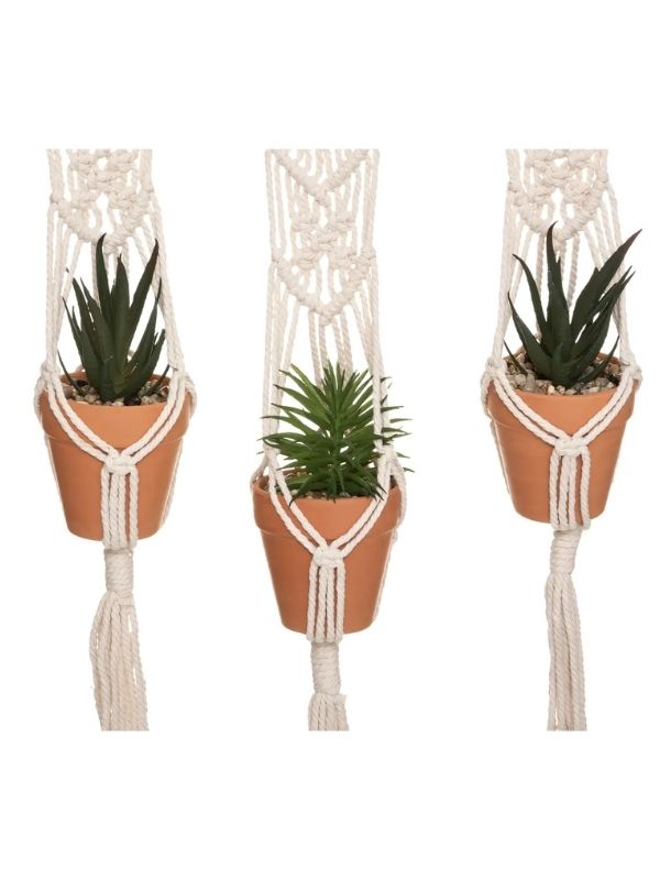 Déco Hacienda Plantes Artificielles Avec Pot En Terre Cuite Et Support Tissé Pour Suspension 68X40Cm