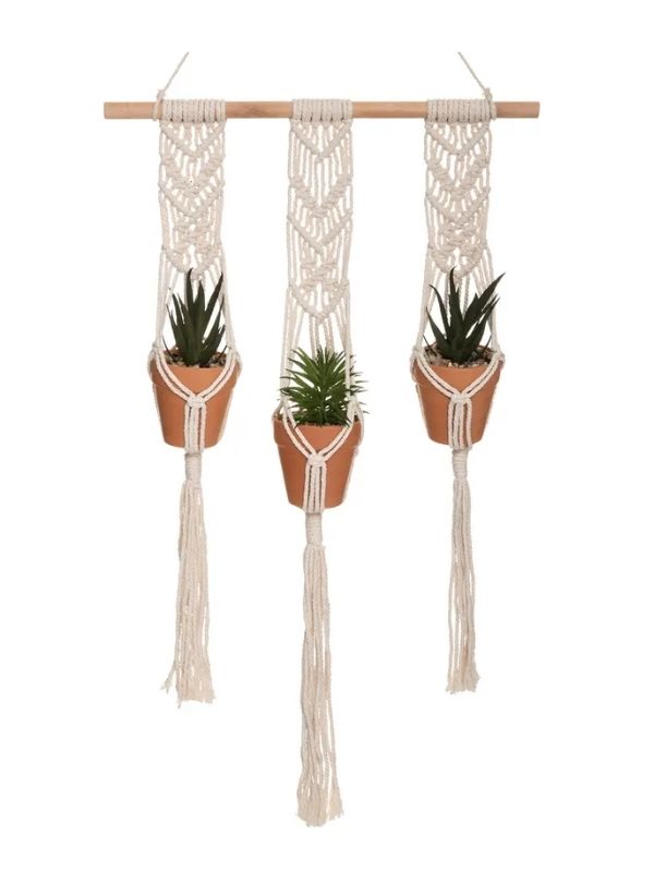 Déco Hacienda Plantes Artificielles Avec Pot En Terre Cuite Et Support Tissé Pour Suspension 68X40Cm