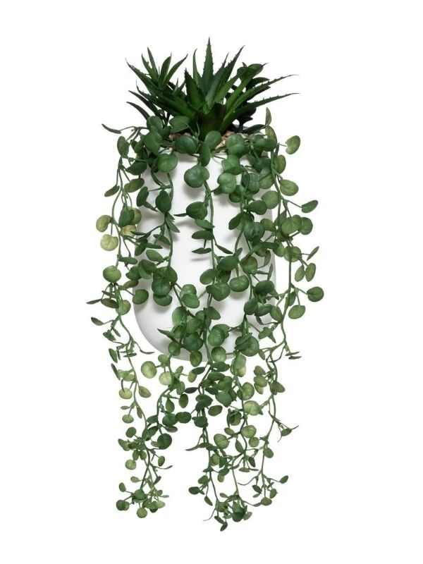 Déco Pianta Artificiale Con Vaso In Cemento Da Appendere 33Cm