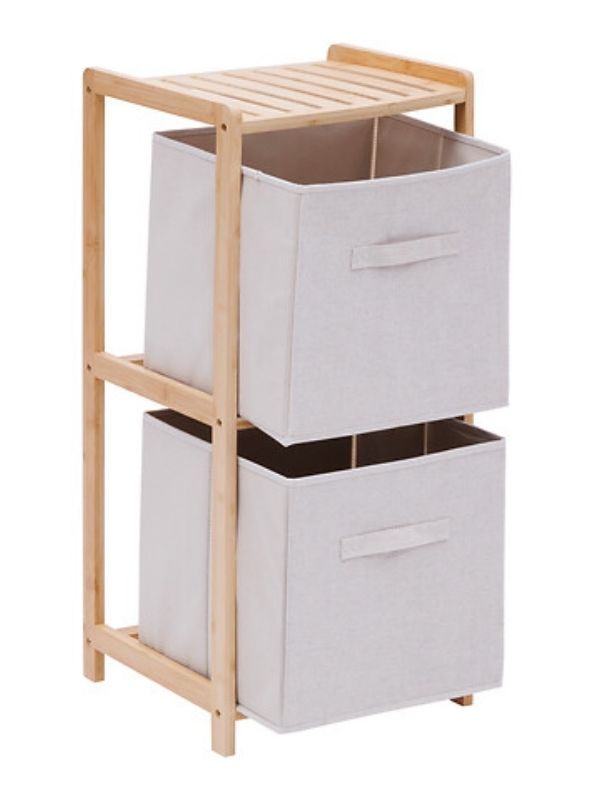 Armoire De Salle De Bain 2 Compartiments Avec Paniers En Tissu 34,7X33X77,5Cm