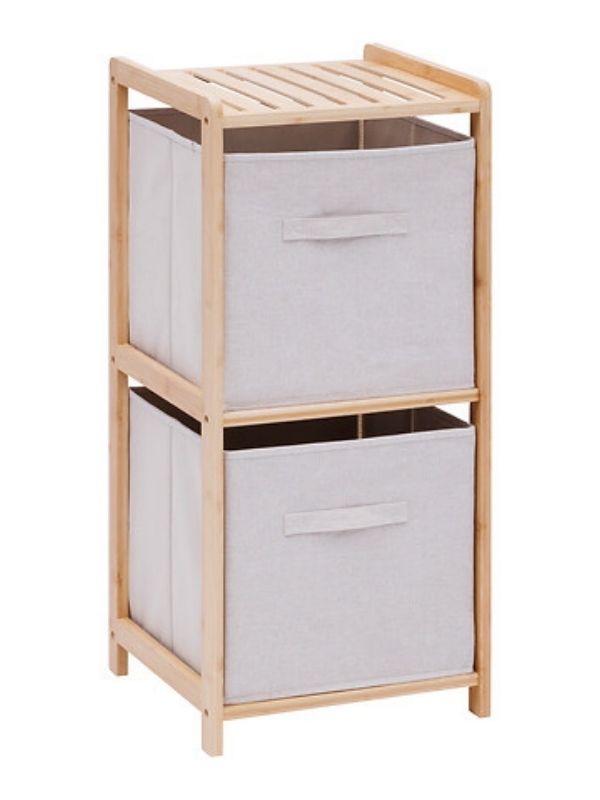 Armoire De Salle De Bain 2 Compartiments Avec Paniers En Tissu 34,7X33X77,5Cm