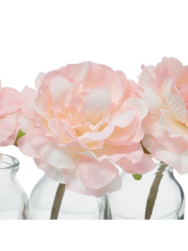 Composition Avec 3 Roses Et Vases En Verre 16X5X23Cm