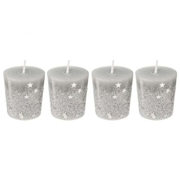 Candele Decorative Argento Glitter 4 Pezzi