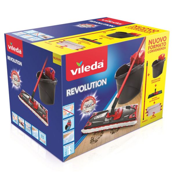 VILEDA Revolution Box Sistema Lavapavimenti Completo con Secchio, Mop Piatto  e Manico da Montare - Da Moreno