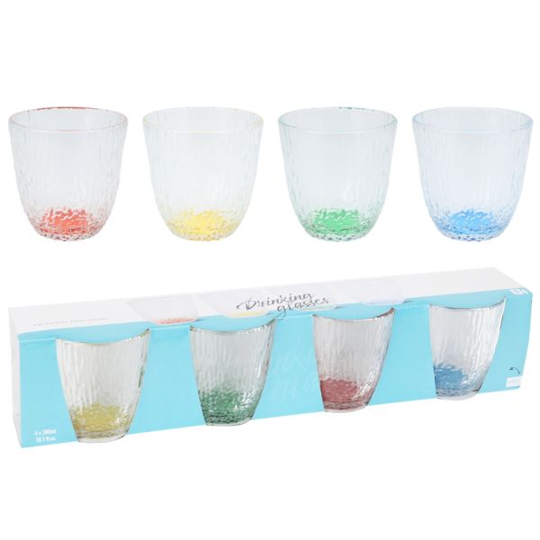 4 Glasgläser mit farbigem Boden 300ml 4 Farben