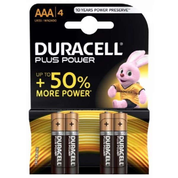4 Batterie Duracell Mini Stilo AAA  1,5 V POWER PLUS LR03
