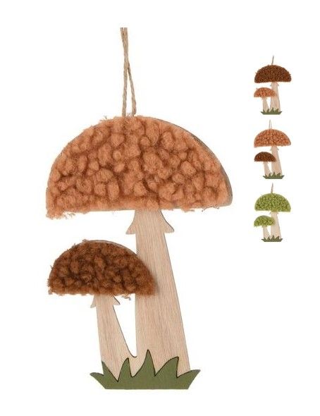 Pendente d'automne avec champignon en bois 12cm