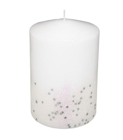 Candela Glitterata Bianca 15X10Cm - Decorazione Natalizia