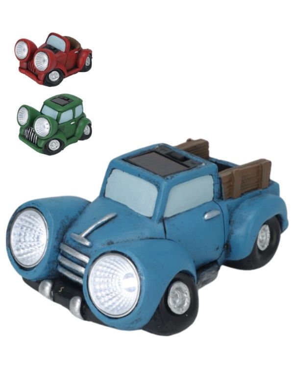 Lampe solaire de jardin en forme de voiture, ciment, 14 x 8 cm, lot de 3