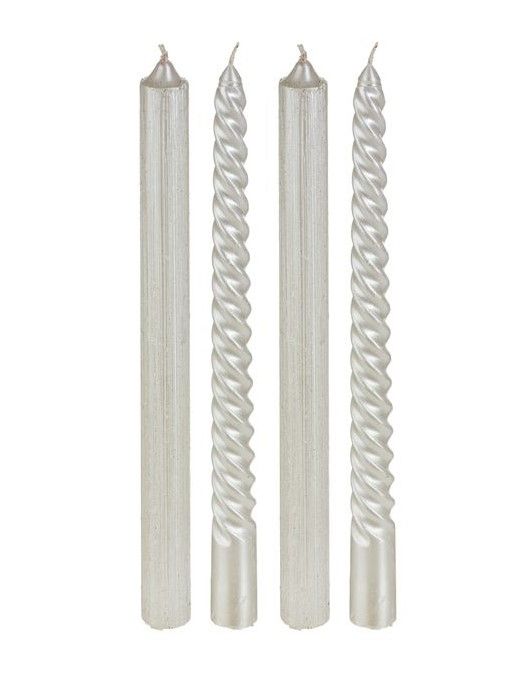 4 Candele Glitterate Bianche 48G - Decorazione Natalizia