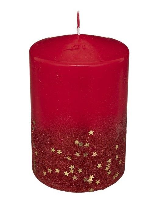 Rote Glitzer Kerze 15X10Cm - Weihnachtsdeko
