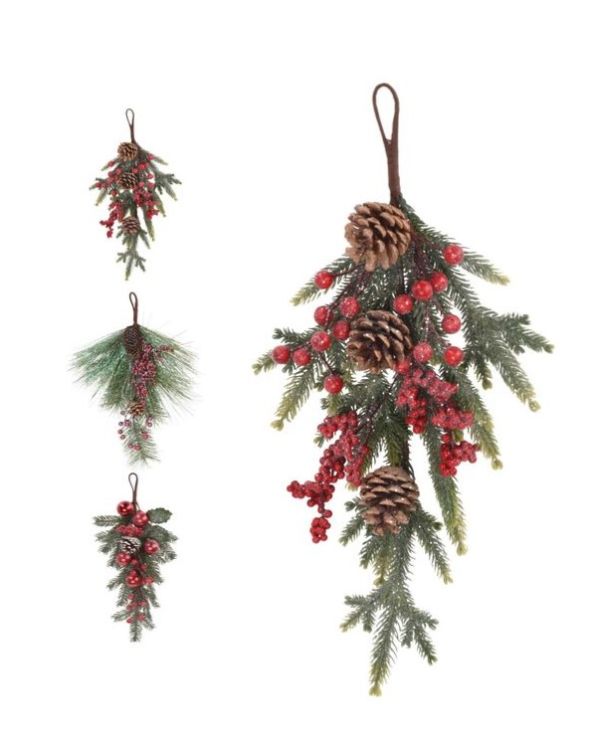 Ramo Di Pino Con Bacche Rosse 44Cm - Decorazione Natalizia
