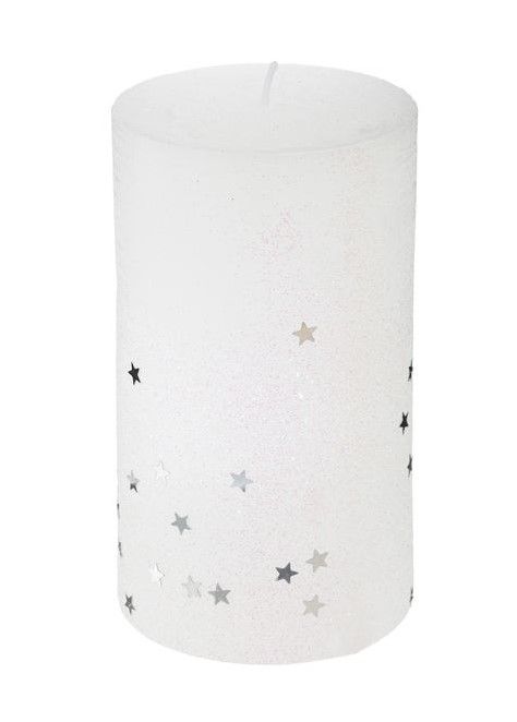 Candela Glitterata Bianca 7X12Cm - Decorazione Natalizia