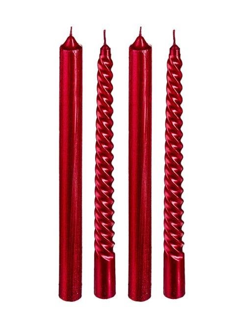 4 Candele Glitterate Rosse 48G - Decorazione Natalizia