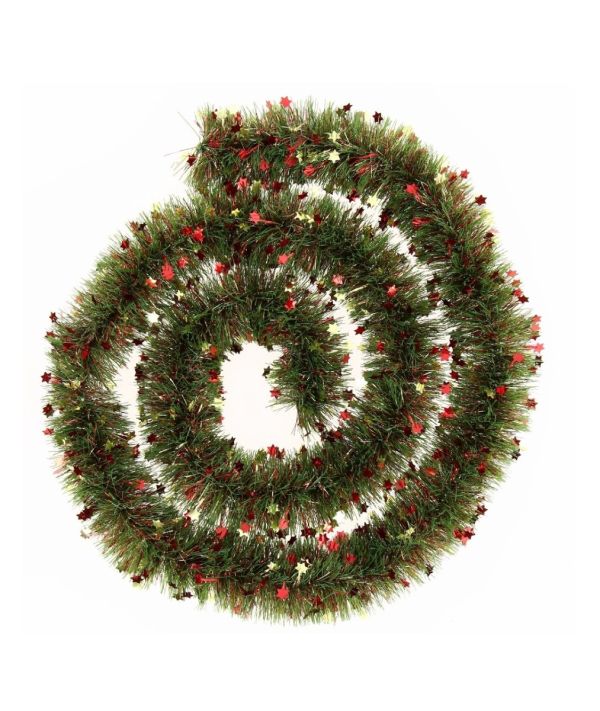 Grüne Girlande Mit Roten Sternen 2Mx10Cm - Weihnachtsdeko