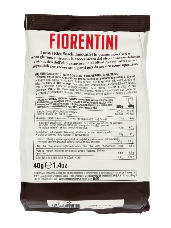 FIORENTINI Rice Snack Olio Extra Vergine Di Oliva 40G
