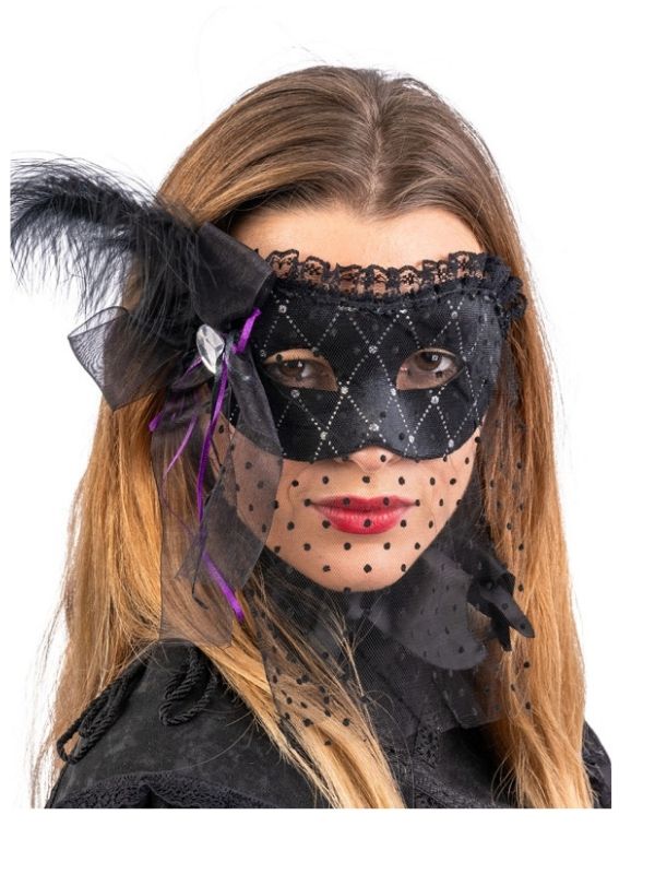 Accessorio Halloween Maschera In Vellutino Nero 