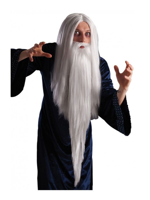 Accessorio Halloween Parrucca Da Mago Con Barba 100Cm