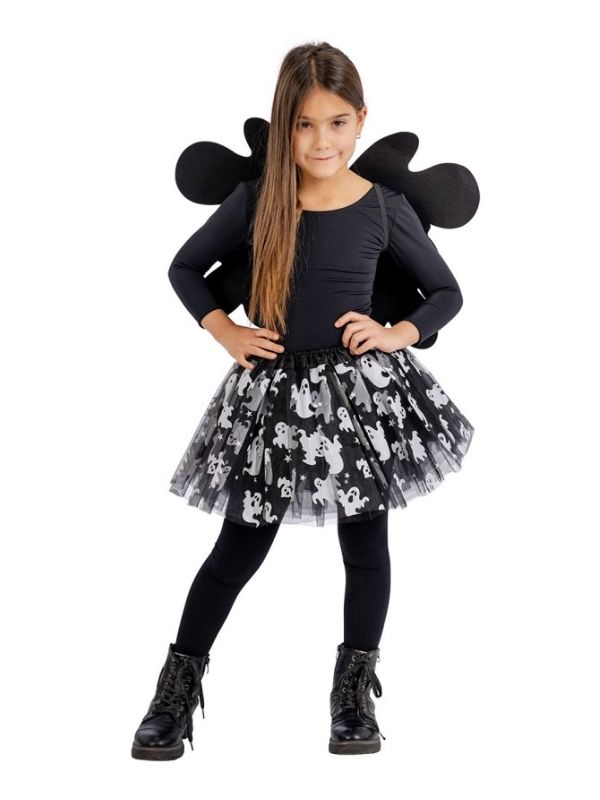 Costume Halloween Set Fantasmino Bimba Con Tutù E Ali 
