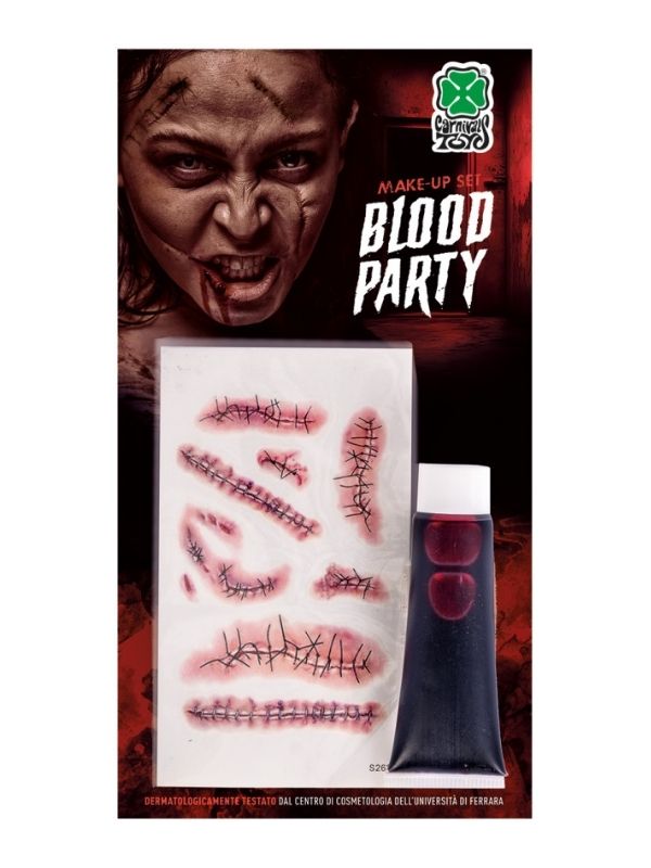 Trucco Per Halloween Set Horror Con Tubetto Sangue 14Ml E Tatuaggi 