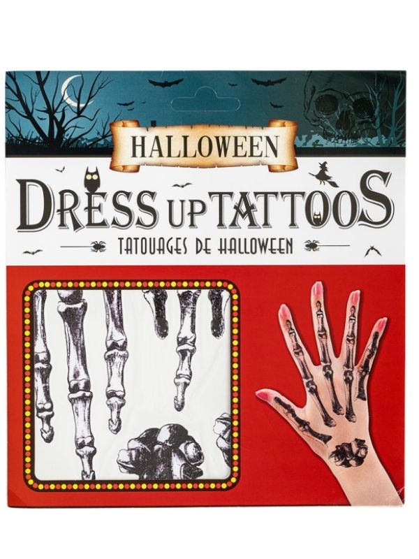 Accessorio Halloween Tatuaggi Finti Con Ossa Mano 