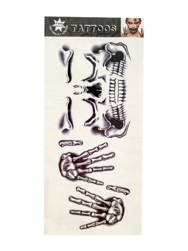 Accessorio Halloween Tatuaggi Finti Con Viso E Mani Scheletro 