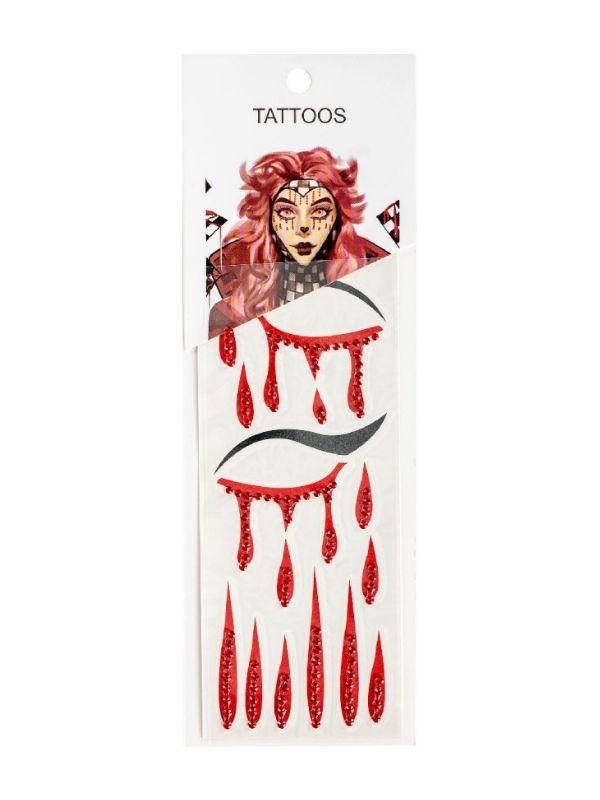 Accessorio Halloween Tatuaggi Finti Per Viso Sangue Con Strass 