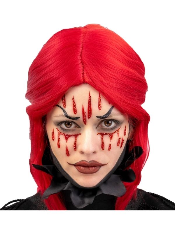 Accessorio Halloween Tatuaggi Finti Per Viso Sangue Con Strass 