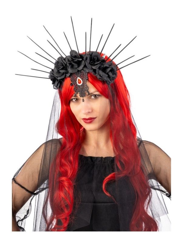 Accessorio Halloween Cerchietto Con Diadema, Rose E Velo 
