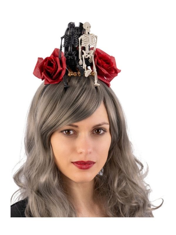 Accessorio Halloween Cerchietto Con Lapide, Scheletri E Rose 