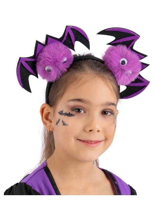 Accessorio Halloween Cerchietto Pipistrello Pompom 