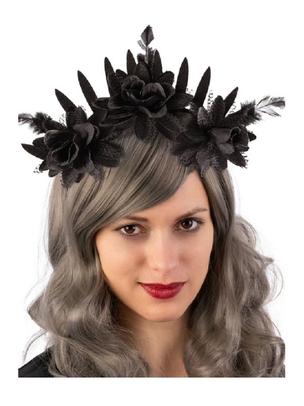 Accessorio Halloween Cerchietto Con Fiori Neri 