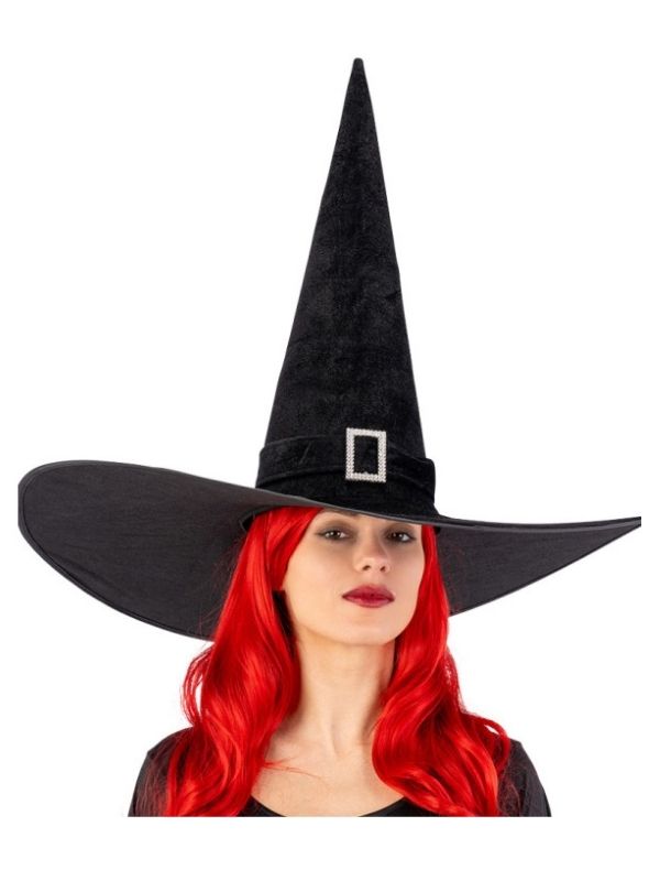 Accessorio Halloween Cappello Da Strega Nero In Velluto 50X65Cm