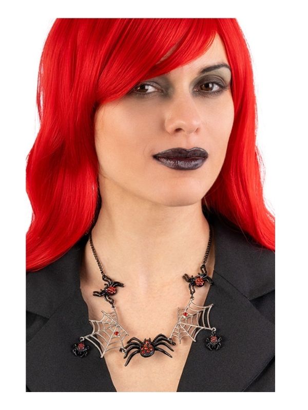 Accessorio Halloween Collana Con Ragnatele E Ragni In Metallo 