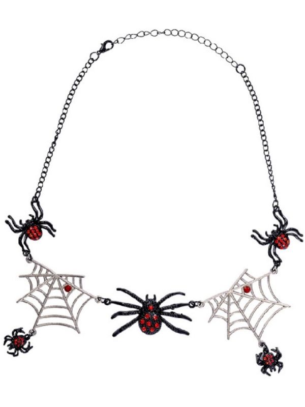 Accessorio Halloween Collana Con Ragnatele E Ragni In Metallo 