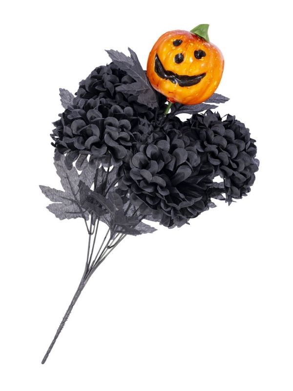 Accessorio Halloween Crisantemi Neri E Zucca 40Cm