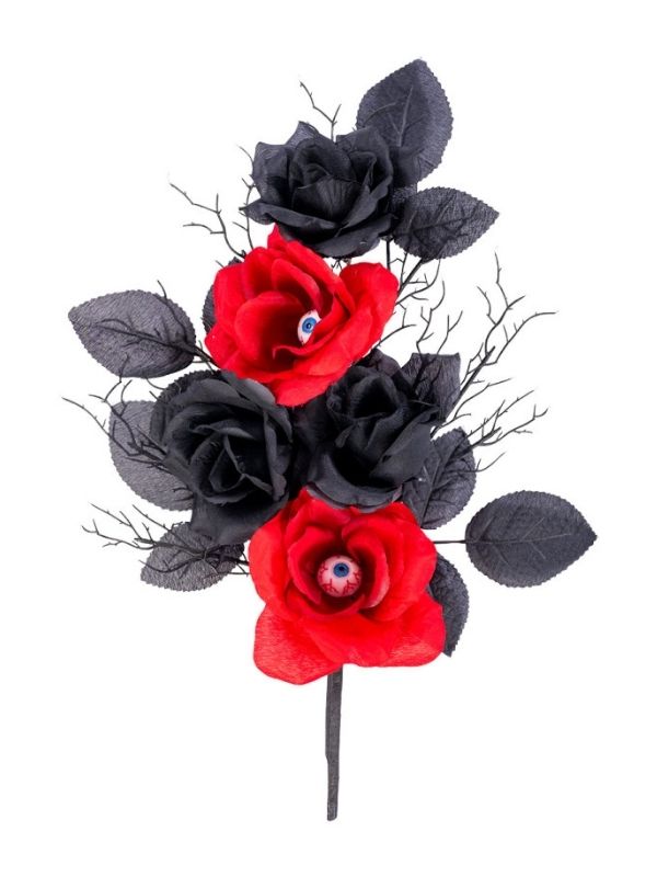 Accessorio Halloween Rose Nere E Rosse Con Occhi 40Cm