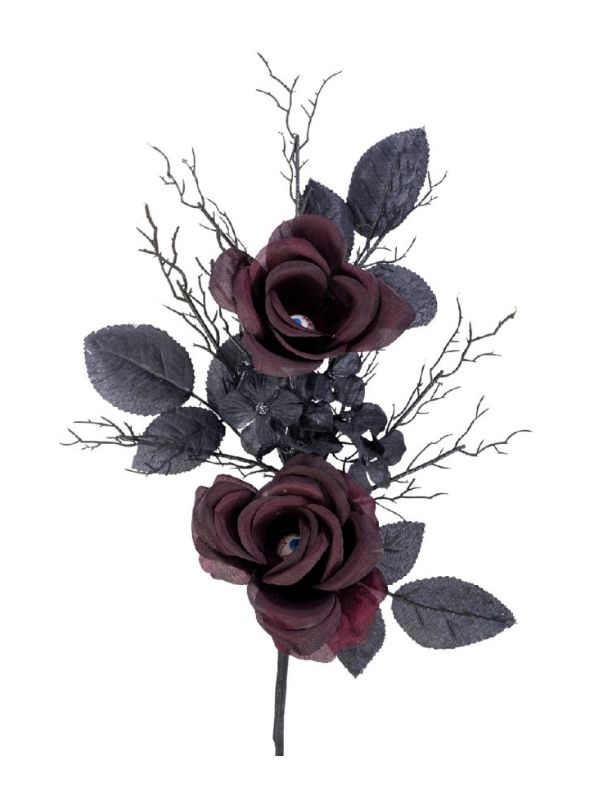 Accessorio Halloween Rose Bordeaux E Occhi 45Cm
