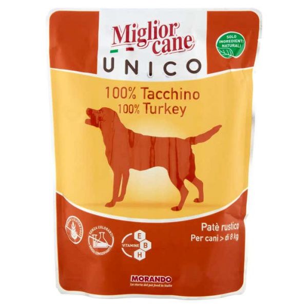MIGLIORCANE Pate' Rustico per Cani > di 8kg 100% Tacchino 300g
