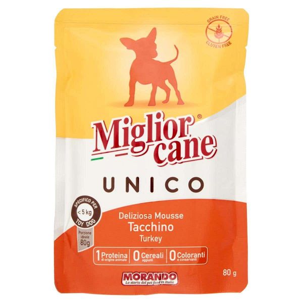 MIGLIORCANE Mousse Tacchino Specifico per Toy Dog < 5kg 80g Taglia Piccola