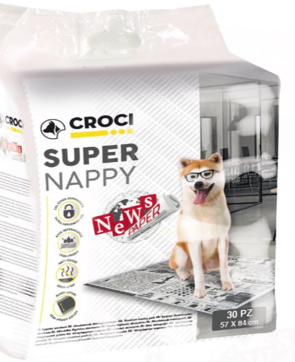 Tappetino Igienico per Cani SUPER NAPPY NEWSPAPER 57x54 60 pezzi